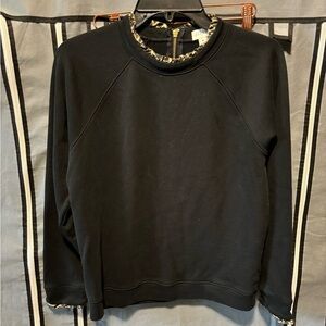 J Crew Leopard Print Collar and Cuff Black Sweatshirt size medium